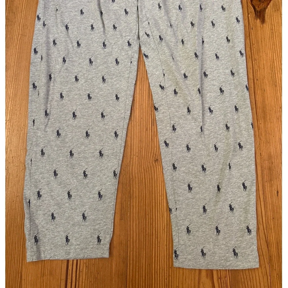 Polo Ralph Lauren Pajama Pants Mens Gray Pony Logo Print Sleepwear SIZE L